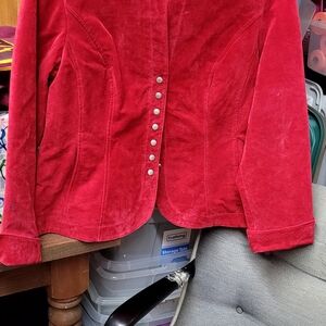 Live a Little Crimson Velvet Jacket with Metallic Buttons